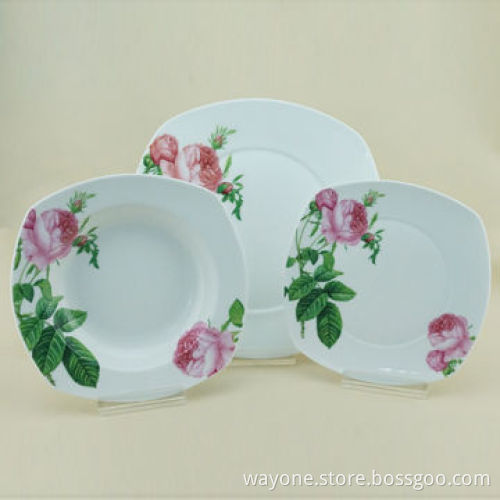 20-piece Porcelain Dinnerware Set, Rose Design, Square Shape